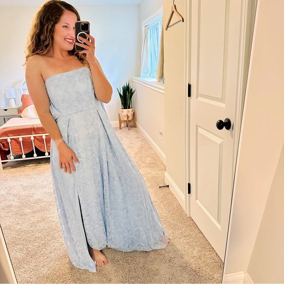 NWT JUMP Apparel Blue Glitter Lace Strapless Maxi Gown 7/8 - Picture 1 of 11